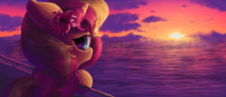Size: 2688x1152 | Tagged: safe, artist:vultraz, sunset shimmer, pony, unicorn, g4, bracelet, color porn, cute, female, flower, flower in hair, jewelry, looking at you, shimmerbetes, solo, sunset