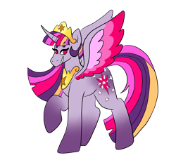 Size: 1024x973 | Tagged: safe, artist:usagi-kinnie, part of a set, twilight sparkle, alicorn, pony, g4, the last problem, coat markings, colored wings, curved horn, cutie mark, female, horn, jewelry, mare, older, older twilight, older twilight sparkle (alicorn), princess twilight 2.0, rainbow power, raised hoof, redesign, regalia, simple background, smiling, socks (coat markings), solo, transparent background, twilight sparkle (alicorn), wings