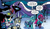 Size: 2650x1546 | Tagged: safe, artist:andypriceart, idw, accord, glitter drops, king sombra, nightmare rarity, princess celestia, princess luna, queen chrysalis, tempest shadow, changeling, changeling queen, draconequus, pony, unicorn, chaos theory (arc), g4, reflections, spoiler:comic, spoiler:comic68, bag, bare tree, broken horn, clothes, cropped, evil celestia, evil counterpart, evil luna, evil sisters, eye scar, facial hair, female, high res, horn, horn jewelry, jewelry, male, mare, mirror universe, moustache, saddle bag, scar, scarf, snow, speech bubble, stallion, tempest's tale, tree