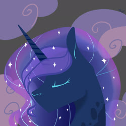 Size: 2449x2449 | Tagged: safe, artist:finchina, princess luna, pony, g4, bust, cloud, coat markings, dappled, ethereal mane, eyes closed, female, high res, icon, mare, missing accessory, no mouth, solo, starry mane