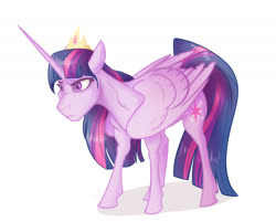 Size: 2400x1927 | Tagged: safe, artist:finchina, twilight sparkle, alicorn, pony, g4, angry, cutie mark, ears back, female, frown, jewelry, mare, narrowed eyes, raised eyebrow, shadow, simple background, solo, tiara, twilight sparkle (alicorn), upset, white background