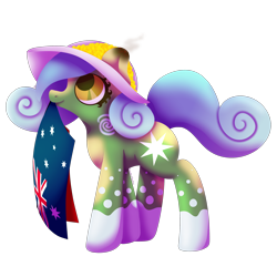 Size: 2500x2500 | Tagged: safe, artist:embroidered equations, oc, oc only, oc:australia, earth pony, pony, aboriginal flag, australia, australia day, australian, australian flag, cyclone, flag, high res, lineless, nation ponies, ponified, smoking, solo, wattle, wattle flowers