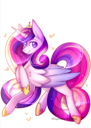 Size: 482x677 | Tagged: dead source, safe, artist:annathe67th, princess cadance, alicorn, pony, g4, crown, female, glowing horn, heart, hoof shoes, horn, jewelry, lidded eyes, mare, regalia, simple background, smiling, solo, white background