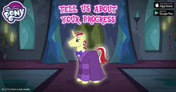 Size: 960x504 | Tagged: safe, gameloft, idw, flim, pony, unicorn, g4, official, reflections, spoiler:comic, chandelier, clothes, costume, facebook, idw showified, male, my little pony logo, solo, stallion, text