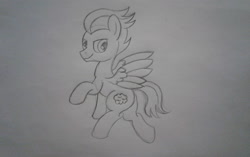 Size: 2449x1536 | Tagged: safe, artist:peternators, rumble, pegasus, pony, g4, male, monochrome, older, older rumble, sketch, solo, teenager, traditional art