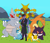 Size: 2500x2144 | Tagged: safe, artist:linedraweer, oc, oc:rainbow lightspeed, alakazam, charizard, dragon, gengar, jolteon, rhydon, vaporeon, anthro, anthro oc, commission, hat, high res, meditation, mountain, pokémon, pokémon team, team, wings