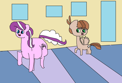 Size: 3784x2576 | Tagged: safe, artist:coltfan97, diamond tiara, featherweight, earth pony, pegasus, pony, g4, 1000 hours in ms paint, chubby, chubby diamond, fat, high res, looking at butt, spread wings, wingboner, wings
