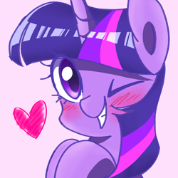 Size: 1080x1080 | Tagged: safe, artist:tastyrainbow, twilight sparkle, pony, g4, blushing, bust, cute, female, happy, looking at you, mare, one eye closed, portrait, purple eyes, smiling, solo, twiabetes, wink
