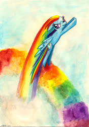 Size: 2047x2929 | Tagged: safe, artist:colourbee, rainbow dash, pegasus, pony, g4, badass, cool, female, flying, high res, mare, solo, sonic rainboom