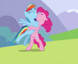Size: 1100x900 | Tagged: safe, screencap, pinkie pie, rainbow dash, earth pony, pegasus, pony, g4, wonderbolts academy, animated, bear hug, bipedal, bone-crushing snuggles, butt, cropped, cute, dashabetes, diapinkes, duo, female, gritted teeth, hape, hug, imma snuggle you, no sound, plot, shipping fuel, snuggling, spread wings, squeezing, squishy, tail flick, webm, wings