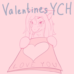 Size: 4096x4096 | Tagged: safe, artist:noxfurybox, pony, advertisement, auction, blushing, commission, cute, heart, holiday, solo, valentine, valentine's day, ych example, your character here