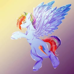 Size: 894x894 | Tagged: safe, artist:the_golden_harlow, rainbow dash, pegasus, pony, g4, female, g5 concept leak style, g5 concept leaks, hooves, mare, rainbow dash (g5 concept leak), simple background, solo, wings