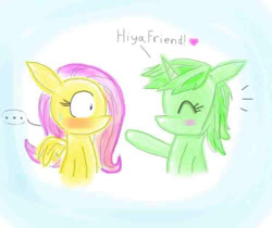 Size: 750x630 | Tagged: safe, fluttershy, lyra heartstrings, pegasus, pony, unicorn, g4, blushing, digital art, friends, love, shipping, traditional art, watercolor painting
