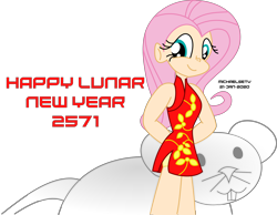 Size: 3500x2722 | Tagged: safe, artist:michaelsety, fluttershy, human, rat, g4, chinese new year, high res, humanized, simple background, transparent background, year of the rat
