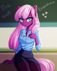 Size: 3000x3760 | Tagged: safe, artist:yutakira92, cheerilee, earth pony, anthro, g4, adorasexy, beautiful, big breasts, breasts, cel shading, cheeribetes, clothes, colored pupils, cute, female, glasses, glasses off, high res, hot for teacher, looking at you, mare, miniskirt, pantyhose, school, sexy, shirt, skirt, solo, teacher, thighs