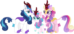 Size: 1600x742 | Tagged: safe, artist:cloudy glow, princess cadance, princess flurry heart, shining armor, kirin, g4, cloudyglow is trying to murder us, cute, cutedance, family, father and child, father and daughter, female, flurrybetes, kirin cadance, kirin flurry heart, kirin shining armor, kirin-ified, male, mother and child, mother and daughter, older, older flurry heart, shining adorable, simple background, smiling, species swap, transparent background, trio