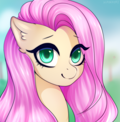 Size: 2496x2532 | Tagged: safe, artist:yutakira92, fluttershy, pegasus, pony, g4, blurry background, bust, cute, female, heart eyes, high res, icon, looking at you, mare, portrait, shyabetes, solo, wingding eyes