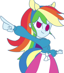 Size: 1045x1200 | Tagged: safe, artist:treble clefé, rainbow dash, equestria girls, g4, my little pony equestria girls, clothes, fake ears, fake tail, female, helping twilight win the crown, pointing, simple background, solo, sweater, transparent background