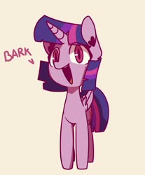 Size: 2484x2994 | Tagged: safe, artist:luxaestas, twilight sparkle, alicorn, pony, g4, bark, behaving like a dog, cute, dialogue, ear fluff, female, high res, mare, simple background, solo, twiabetes, twilight dog, twilight sparkle (alicorn), white background