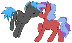 Size: 768x468 | Tagged: safe, artist:theironheart, oc, oc only, earth pony, pony, base used, earth pony oc, female, kissing, male, mare, oc x oc, raised hoof, shipping, simple background, stallion, straight, transparent background, underhoof, wide eyes
