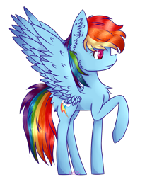 Size: 1289x1497 | Tagged: safe, artist:princesschaos05, rainbow dash, pegasus, pony, g4, backwards cutie mark, chest fluff, female, mare, raised hoof, solo, spread wings, wings