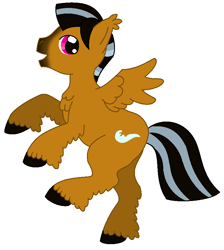 Size: 760x847 | Tagged: safe, artist:chili19, oc, oc only, pegasus, pony, chest fluff, ear fluff, male, open mouth, pegasus oc, rearing, simple background, smiling, solo, stallion, unshorn fetlocks, white background, wings