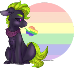Size: 2565x2339 | Tagged: safe, artist:maximumbark, oc, oc only, oc:hex, pony, black sclera, high res, male, pride, pride flag, sigh, solo, stallion