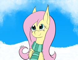 Size: 1908x1481 | Tagged: safe, artist:wapamario63, fluttershy, pony, g4, chest fluff, clothes, female, mare, scarf, snow, solo
