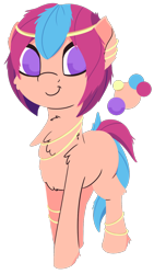 Size: 758x1346 | Tagged: safe, artist:rhythmpixel, oc, oc only, oc:peach feathers, earth pony, pony, chest fluff, ear piercing, earring, female, jewelry, leg rings, mare, neck rings, piercing, simple background, solo, transparent background