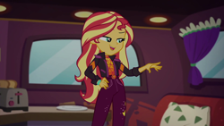 Size: 1920x1080 | Tagged: safe, screencap, sunset shimmer, equestria girls, equestria girls specials, g4, my little pony equestria girls: better together, my little pony equestria girls: sunset's backstage pass, bread, female, food, solo, toast, toaster