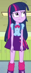 Size: 344x814 | Tagged: safe, screencap, twilight sparkle, human, equestria girls, g4, my little pony equestria girls, backpack, clothes, cropped, female, leg warmers, pleated skirt, skirt, solo, twilight sparkle (alicorn)