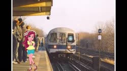 Size: 1334x750 | Tagged: safe, edit, editor:topsangtheman, gloriosa daisy, human, equestria girls, g4, equestria girls in real life, irl, irl human, looking at you, new york city, new york city subway, photo