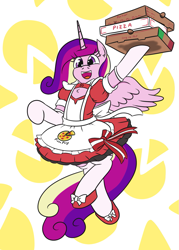 Size: 949x1329 | Tagged: safe, artist:jargon scott, princess cadance, pony, g4, bipedal, cadance's pizza delivery, clothes, cute, cutedance, female, food, maid, mare, meme, outfit, peetzer, pizza, pizza hut maid dress, shoes, skirt, solo, stockings, thigh highs, waitress