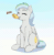 Size: 738x750 | Tagged: safe, artist:evomanaphy, oc, oc only, oc:river chime, pegasus, pony, animated, behaving like a bird, bell, chest fluff, cute, eyes closed, female, gif, gradient background, happy, mare, mouth hold, ocbetes, onomatopoeia, patreon, patreon reward, pegasus oc, silly, sitting, smiling, solo, wings