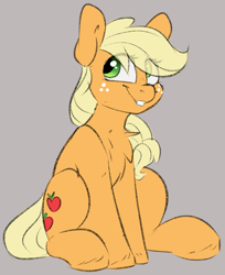 Size: 1319x1616 | Tagged: safe, artist:spoopygander, derpibooru exclusive, applejack, earth pony, pony, g4, chest fluff, cute, eye clipping through hair, female, gray background, jackabetes, simple background, sitting, solo