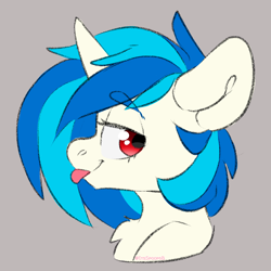 Size: 2000x2000 | Tagged: safe, artist:spoopygander, dj pon-3, vinyl scratch, pony, unicorn, g4, bust, female, high res, lidded eyes, profile, red eyes, simple background, solo, tongue out, wrong eye color