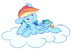 Size: 4500x3278 | Tagged: safe, artist:chub-wub, rainbow dash, pegasus, pony, backwards cutie mark, bored, cloud, cute, dashabetes, female, folded wings, head turned, high res, lidded eyes, mare, on a cloud, prone, simple background, solo, supporting head, toothpick, transparent background, wings
