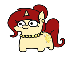 Size: 632x474 | Tagged: safe, artist:jargon scott, oc, oc only, oc:golden brooch, pony, unicorn, commission, ear piercing, female, hair bun, jewelry, mare, necklace, pearl necklace, piercing, simple background, solo, squatpony, white background