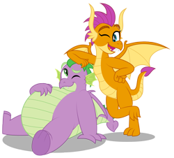 Size: 3000x2716 | Tagged: safe, artist:aleximusprime, smolder, spike, dragon, flurry heart's story, g4, adult, adult spike, brother and sister, cute, dragoness, duo, fat, fat spike, female, friends, future, hand on belly, height difference, high res, male, older, older smolder, older spike, siblings, simple background, smolderbetes, spikabetes, transparent background, vector