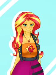 Size: 1500x2000 | Tagged: safe, artist:albertbm, sunset shimmer, equestria girls, g4, my little pony equestria girls: better together, blushing, clothes, cute, female, geode of empathy, magical geodes, redraw, shimmerbetes, skirt, smiling, solo