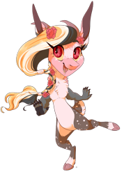 Size: 787x1108 | Tagged: safe, artist:qatsby, oc, oc only, hybrid, braid, chest fluff, claws, cloven hooves, female, flower, flower in hair, freckles, interspecies offspring, long eyelashes, magical gay spawn, offspring, parent:big macintosh, parent:discord, parents:discomac, paw pads, paws, sharp teeth, simple background, solo, teeth, transparent background, underpaw
