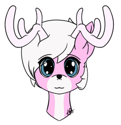 Size: 676x702 | Tagged: safe, artist:mranthony2, oc, oc only, oc:brevis, deer, deer pony, original species, :3, antlers, bust, cute, looking at you, portrait, simple background, solo