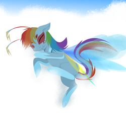 Size: 2514x2378 | Tagged: safe, artist:meanncat, rainbow dash, breezie, original species, g4, breeziefied, cloud, dark breezie, eyes closed, female, floppy ears, high res, leonine tail, multiple eyes, on a cloud, sleeping, sleeping on a cloud, solo, species swap, underhoof
