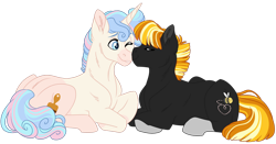 Size: 1024x535 | Tagged: safe, artist:azure-art-wave, oc, oc only, earth pony, pony, unicorn, gay, kissing, male, prone, simple background, transparent background