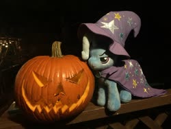 Size: 3264x2448 | Tagged: safe, artist:radiancebreaker, trixie, pony, g4, halloween, high res, holiday, irl, jack-o-lantern, photo, plushie, pumpkin, solo