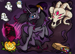 Size: 4200x3000 | Tagged: safe, artist:ziemniax, fhtng th§ ¿nsp§kbl, oleander (tfh), classical unicorn, ghost, pony, undead, unicorn, them's fightin' herds, candy, cloven hooves, community related, food, halloween, holiday, horn, leonine tail, napstablook, pumpkin, undertale, unshorn fetlocks