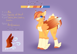 Size: 3500x2454 | Tagged: safe, artist:nobleclay, oc, oc only, oc:sunny rays, pegasus, pony, feathered fetlocks, high res, magical gay spawn, male, offspring, parent:flash sentry, parent:sunburst, parents:flashburst, reference sheet, solo, stallion