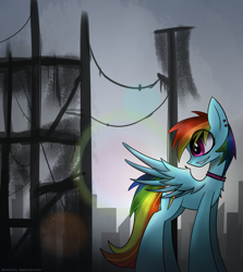 Size: 1780x2000 | Tagged: safe, artist:kinetic-spectrum, rainbow dash, pegasus, pony, g4, building, female, mare, smiling, solo, spread wings, wings
