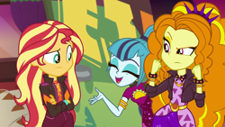 Size: 1920x1080 | Tagged: safe, screencap, adagio dazzle, sonata dusk, sunset shimmer, equestria girls, equestria girls specials, g4, my little pony equestria girls: better together, my little pony equestria girls: sunset's backstage pass, female, music festival outfit, taco dress