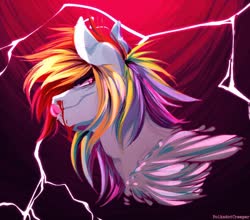 Size: 1529x1347 | Tagged: safe, artist:polkadot-creeper, rainbow dash, pegasus, pony, g4, awesome, badass, cool, epic, female, lightning, mare, red sky, solo, tongue out, wings